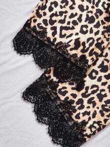 4pcs Plus Size Women Leopard Print Sexy Satin Sleepwear Outfit, Camisole Top & Pants And Robe Set, Fall Clothes - Multicolor - View 9