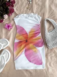 SHEIN Tween 女童休闲花卉印花贴身迷你背心裙，舒适简约的设计