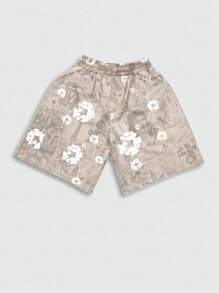 ROMWE MEN Street Life Celana Pendek Kasual Pria Motif Silang untuk Liburan Pantai Musim Semi/Panas, Cocok untuk Musim Semi dan Musim Panas - Khaki - View 2