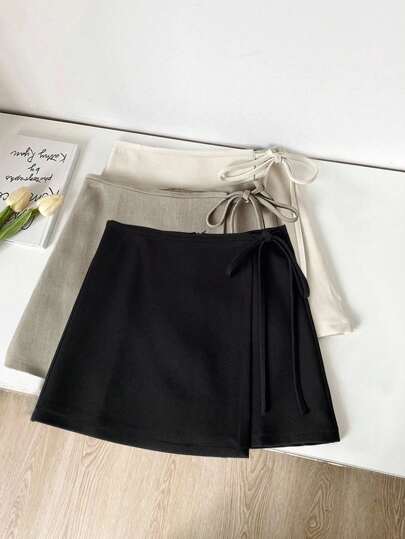Franclia Graduation Wear Casual Versatile Straps Asymmetrical Hem New Summer Style Khaki Textured Wide Fabric Skirt Ladies Short Skirt Women's Skirt Ladies Summer Clothing Summer Clothing Bottoms Casual Outfits Spring