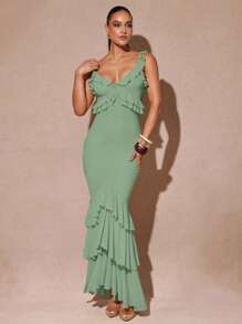 Silquee Elegantes Lässig Minikleid mit einfarbigem Rüschen-Saum und tiefsitzendem Rückenausschnitt