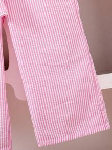 SHEIN 2pcs/Set Tween Girls Sleeveless Shirt With Bow Buttons & Extended Pants Outfit Fall Winter - Baby Pink - View 3