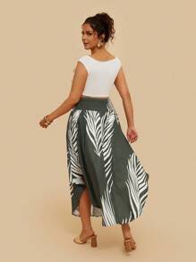 SHEIN VCAY Plus Size Women Fashionable Leaf Printed Skirt - Multicolor - View 2
