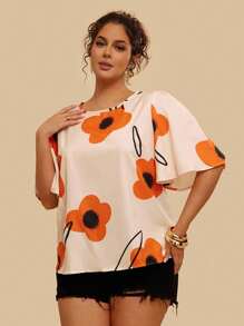 SHEIN VCAY 夏季大码波西米亚风花卉印花衬衫