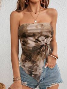 SHEIN VCAY Women Sexy Printed Drawstring Wrap Cropped Tank Top