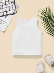 Young Boy Casual Minimalist Cartoon Pattern Vest Top, Suitable For Summer