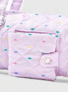 ROMWE Kawaii Multicolor Candy Polka Dot Print Lace Trim Shoulder Strap Design Tote Bag With Pocket Suitable For Photo, ID, Party, Vacation, Shopping, Cute & Sweet - Pink - View 4