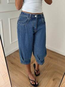 Siren Gaze 女士修身锥形七分休闲蓝色牛仔短裤，夏季款