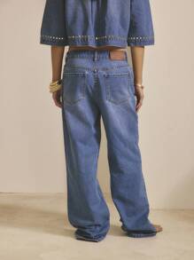 Aralina Winter Summer Low Rise Stud Detail Western Country Concert Spring Vacation Jeans - Medium Wash - View 2