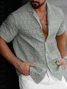 Camicia a maniche corte casual da uomo con stampa a bottoni allentati per San Valentino X Shirt, bianco, S