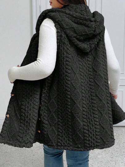 EMERY ROSE 大码休闲蓬松提花纯色加厚前开连帽单排扣百搭背心夹克