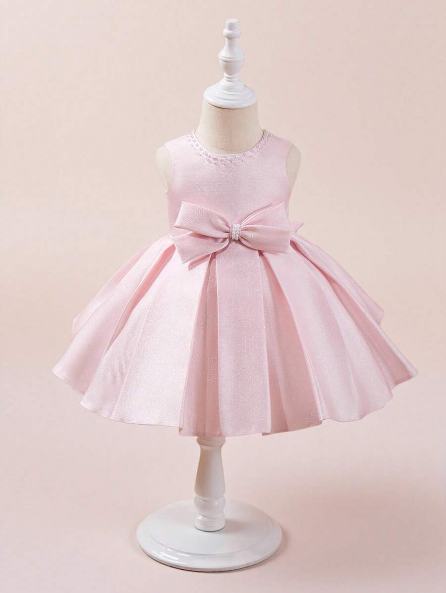 SHEIN Glamorique Kids Baby Girl Elegant Handmade Bead-Embellished Princess Dress, Suitable For Evening Parties, Galas, Birthday Parties - Pink - View 1