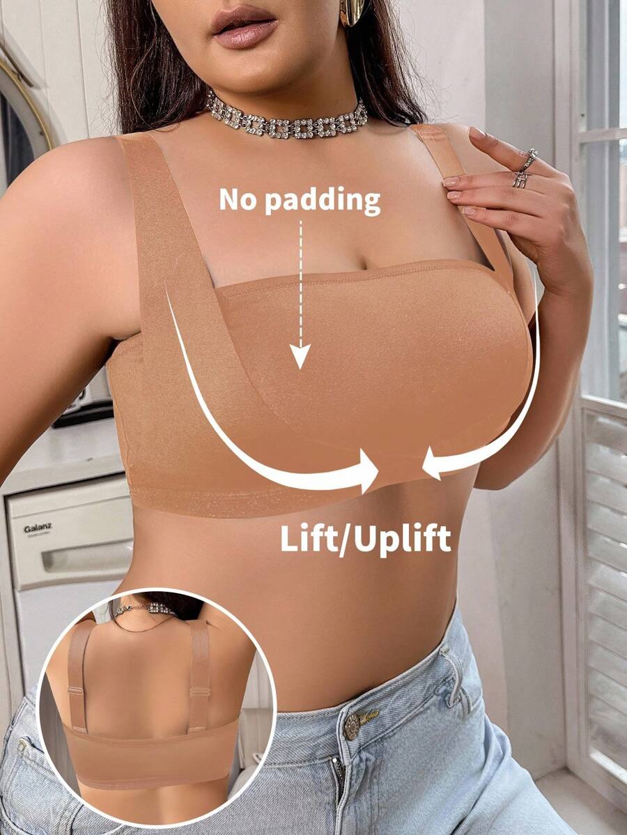 大码女士无钢圈文胸，防止下垂减少二次乳房设计 - 杏色 - 查看 1