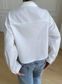 SHEIN Camicetta casual e versatile per ragazze adolescenti, manica lunga, con taschino, colletto alla coreana, bottoni, vestibilità morbida, design minimalista, adatta per il ritorno a scuola