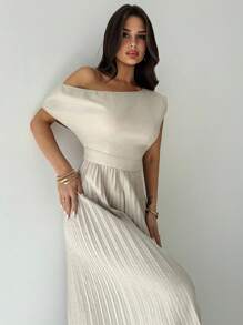 Firerie 女式卡其色斜肩不对称褶皱长款连体裤，优雅日常通勤连体裤，卡其色连体裤，宽松腿部连体裤，春夏装，通勤，优雅，工作服，职业装 - 卡其色 - 查看 6