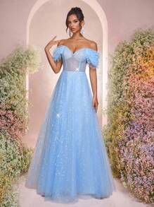 Glamrae Elegant Blue Sequin Embroidery Fabric One Shoulder Large A-Line Ball Gowns,Luxurious Formal Dinner Dresses For Wedding Guests & Birthday - Army Green - View 5