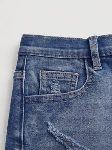 SHEIN Girlism Tween Girls' Spring Summer Boho Casual Distressed Denim Jeans Shorts With Slanted Pockets,Summer Girls Clothes Outfits - Medium Wash - View 4