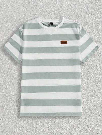 EASEVO Camiseta casual de manga corta con cuello redondo, con letras y rayas, para hombres de talla grande en verano