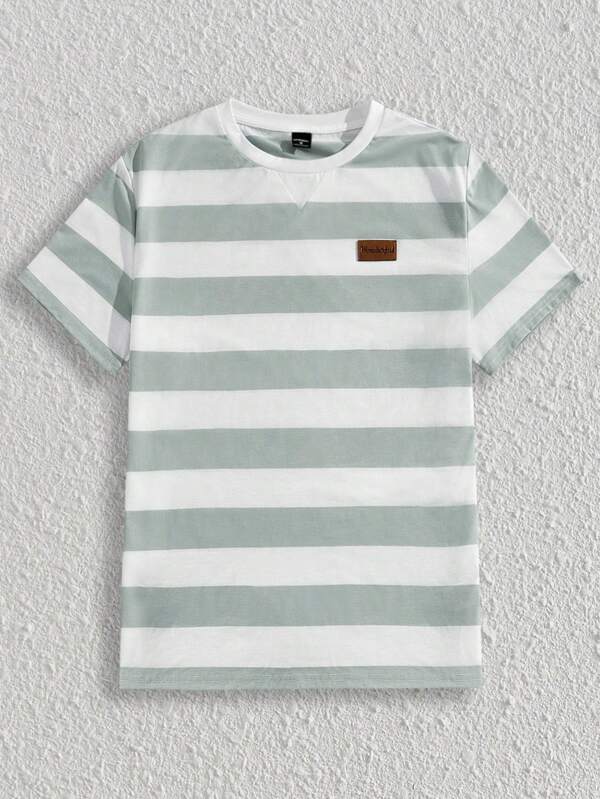 Manfinity VCAY Herren Letterdruck Gestreiftes Muster Locker Lässig Kurzarm T-Shirt