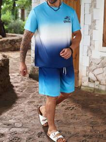 Manfinity Homme Bộ áo phông tay ngắn Gradient cỡ lớn cho nam và quần short, thường ngày khi đi nghỉ - Nhiều màu - Xem 3