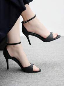 CUCCOO BIZCHIC Women Black Round Toe Slim Heel Minimalist High Heel Sandals Shoes - Black - View 3