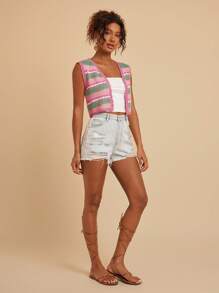 Travachic Top corto a maglia smanicato con strisce a contrasto da donna