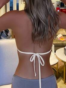 Swim SXY Women's Contrast Color Neon Pink Swim Top, Suitable For Spring, Summer, Beach, Holiday, Party - Red and White - View 2