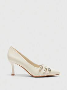 CUCCOO BIZCHIC Zapatos de tacón alto con punta estrecha para mujer, zapatos de tacón sexy y elegantes de recubierto blanco con hebilla de metal - Blanco - Ver 2