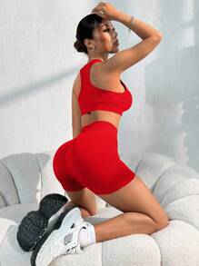 Velisys 2 piezas Conjunto casual de mujer de unicolor con top sin mangas y shorts, conjunto de gimnasio, ropa de entrenamiento para mujer, top de entrenamiento para mujer, ropa deportiva para mujer, conjuntos deportivos para mujer, conjunto de entrenamiento sin costuras, conjunto de entrenamiento acanalado, shorts de entrenamiento de cintura alta, conjuntos de entrenamiento de cintura alta, conjunto de entrenamiento de 2 piezas, conjuntos de entrenamiento de 2 piezas para mujer - Multicolor - Ver 7