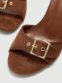 CUCCOO BIZCHIC 女式棕色仿麂皮金扣装饰时尚舒适圆头高跟穆勒凉鞋 - 棕色 - 查看 7