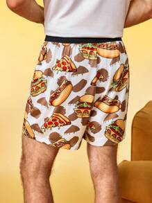Men's Funny Mischievous Burger Print Pajama Bottoms - Purple - View 2