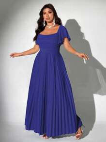 Viva Relle Đầm dự tiệc xếp ly voan tay ngắn thanh lịch lãng mạn cỡ lớn cho nữ, Đầm dự tiệc cưới - Màu xanh hải quân - Xem 3