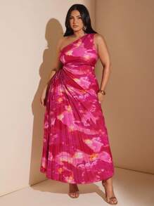 SHEIN BAE Vestido casual y elegante con cintura hueca y lazo para mujer de talla grande para primavera y verano, vestido ajustado para playa y vacaciones, vestido con múltiples pliegues y asimétrico para graduación, playa, 4 de julio, vacaciones en la isla, luna de miel, ropa de verano para mujer, vestidos de sol, atuendo para fiesta en la piscina, ropa de vacaciones para mujer, ropa de mujer de talla grande