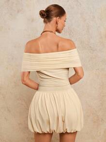 COSMINA Women's Elegant Mesh Ruched Mini Dress With Sleeves, Early Autumn - Beige - View 2