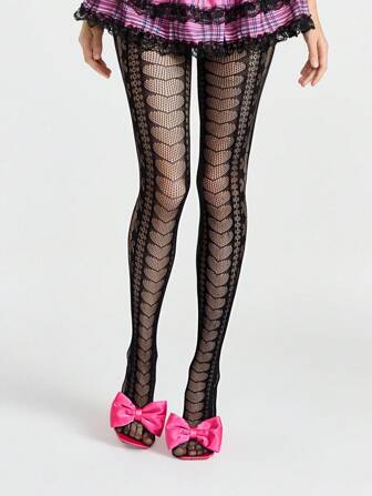 Grunge Punk 1 pieza Medias/Pantimedia/Leggings/Mallas elásticas para mujer con diseño hueco en forma de corazón negro