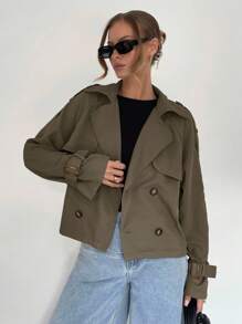 Siren Gaze Women's Button-Up Belted Trench Coat With Raglan Sleeves In Fall/Winter Green Casual Christmas - Olive Green - View 5
