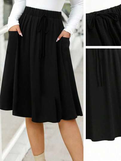 SHEIN LUNE Plus Size High Waisted Skirt With Pockets