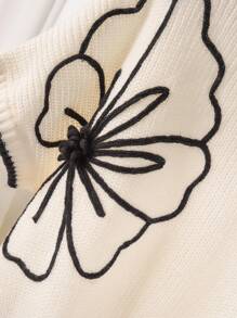 CosyJoli Plus Size Casual 3D Manual Flower Contrast Color Batwing Sleeve Round Neck Loose Pullover Sweater In Fall/Winter - Apricot - View 4