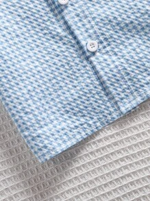 Souflis Souflis Bộ 4 món đồ kẻ caro xanh cho bé trai, gồm áo cổ ngắn tay và quần đùi yếm thông thường, trang phục quý ông thích hợp cho sinh nhật, đám cưới, tốt nghiệp, những dịp trang trọng hoặc thường ngày - Màu xanh lam - Xem 5