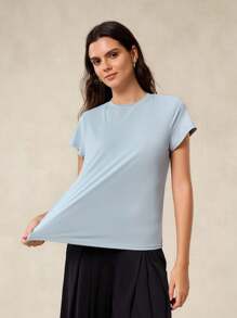 OutZeal Women Sports Tee Solid Color Casual Vacation Cool Touch Silky Soft Cut-Out Back Design Short Sleeve Summer T-Shirt - Baby Blue - View 6