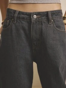 Aralina Winter / Summer Denim Black Wash Forward Seam Barrel Leg Jean - Dark Wash - View 11