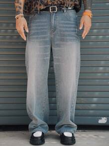 DAZY Jeans casual uomo primavera lavati con vestibilità ampia e tasche - Blu - Visualizzare 6