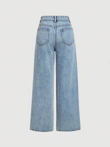 SHEIN CURVE+ Plus-Size Jeans BLINGBLING Diamond-Embellished Wide-Leg Pants Fashionable And Casual Wear - Light Wash - View 5