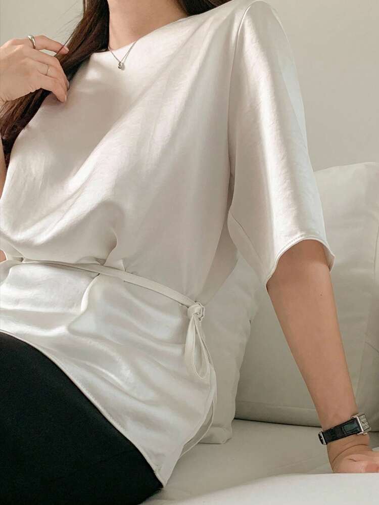 Tie-Waist Crew Neck Comfortable Short Sleeve Tee