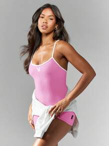 Missguided x Playboy MISSGUIDED Leistungsaktiver Ganzkörperanzug mit ärmellosem Oberteil, Kreuzrücken-Gymnastikanzug, Hochleistung für Ballett-Training im Sommer und Frühling