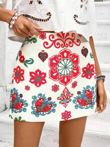 Vivid Eden Falda acampanada con estampado vintage casual de vacaciones para mujer