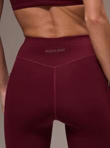 Musera Sport 女士交叉露背上衣和紧身裤运动套装 健身房健身瑜伽普拉提日常休闲 - 酒紅色 - 查看 7