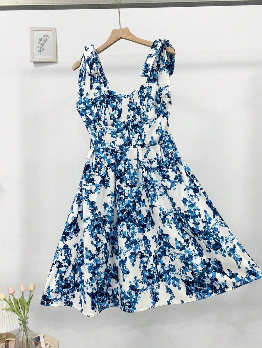 Women's Floral Print Twist Shoulder Mini Dress For Vacation - Multicolor - View 1