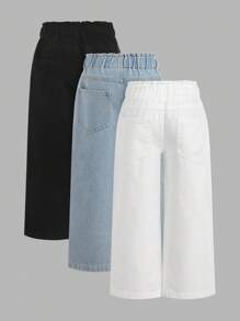 3件套少女休闲纸袋腰阔腿牛仔裤，适合秋冬季校园、学院风穿着。 - 黑與白 - 查看 2