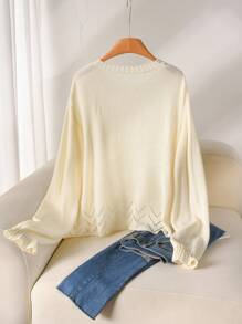 CosyJoli Plus Size Casual Doll Dress Hollow Textured Ruffle Cap Sleeve Crew Neck Sweater Autumn Winter Clothes For Women